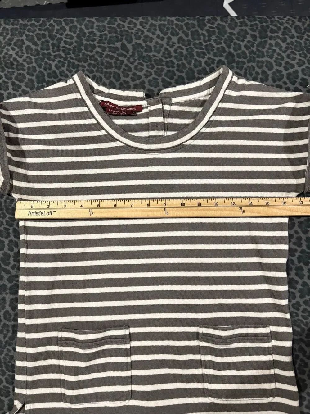 Comptoir des Cotonniers Gray White Striped Pocket Tee Shirt 100% Cotton Sz S - Picture 7 of 8